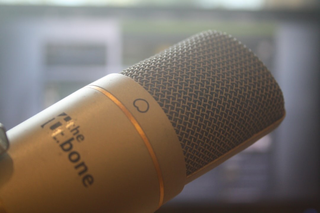 Close up of a professional podcast microphone in a studio